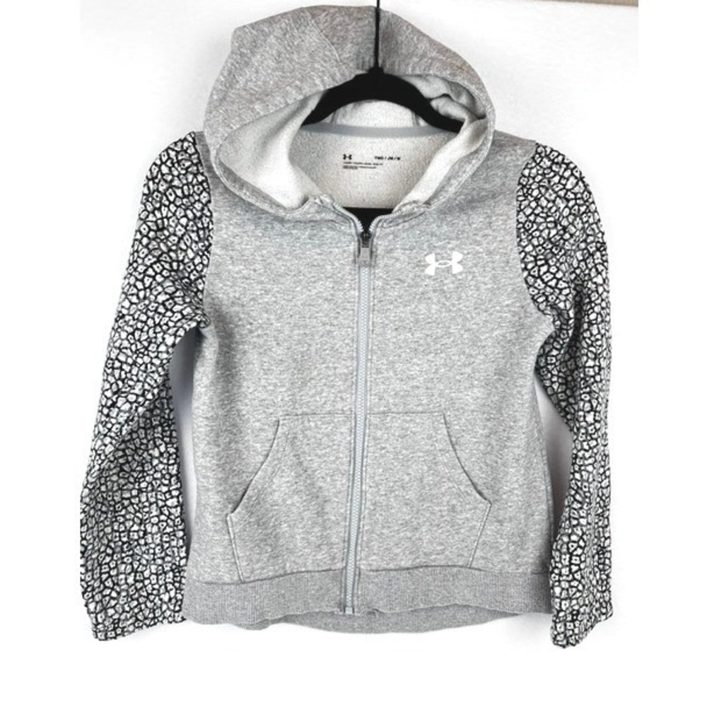 Under Armour Full Zip Hoodie Gray Animal Print Sleeves Kids Youth Medium YMD